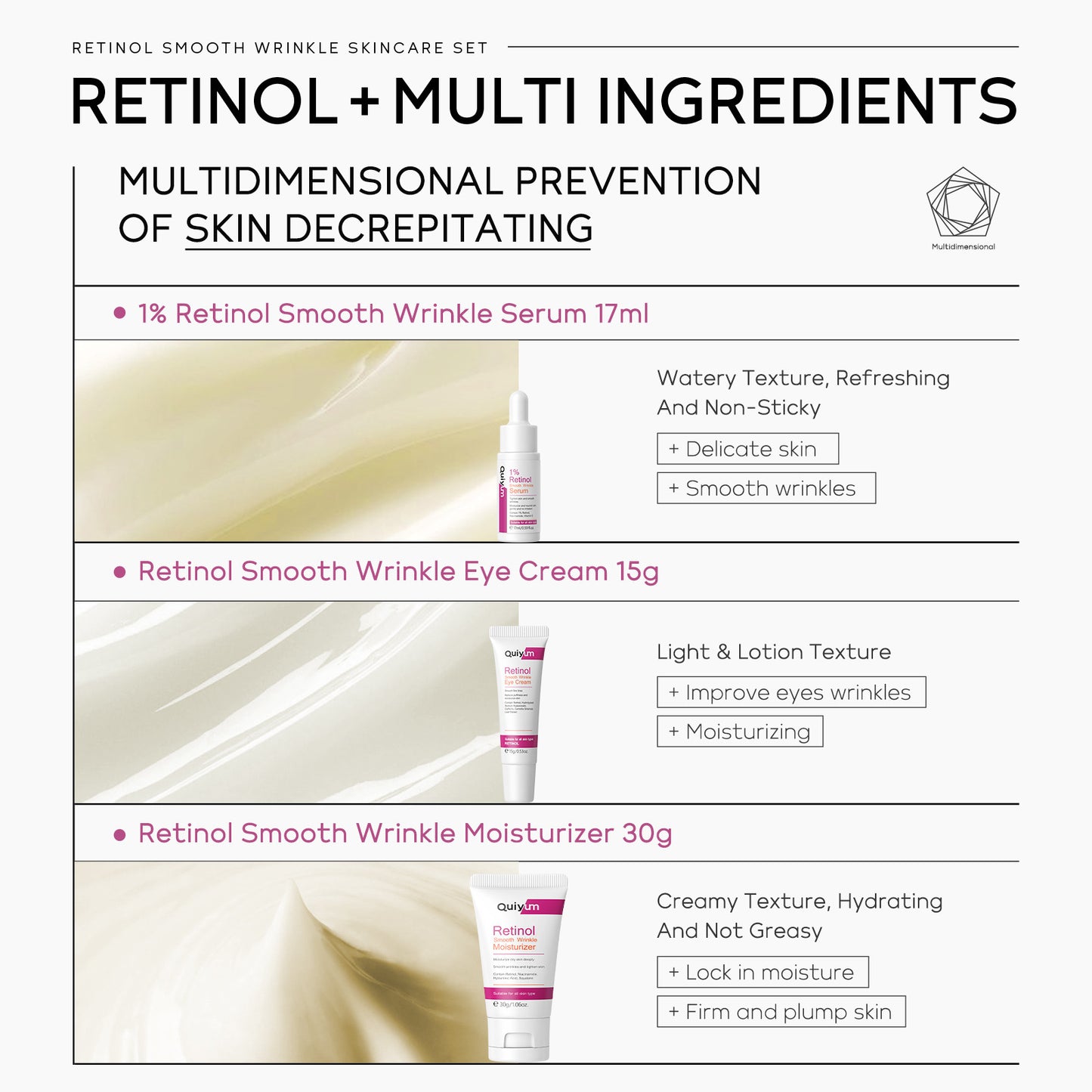 Retinol Skin Care Set 3-piece Facial Care Moisturizing